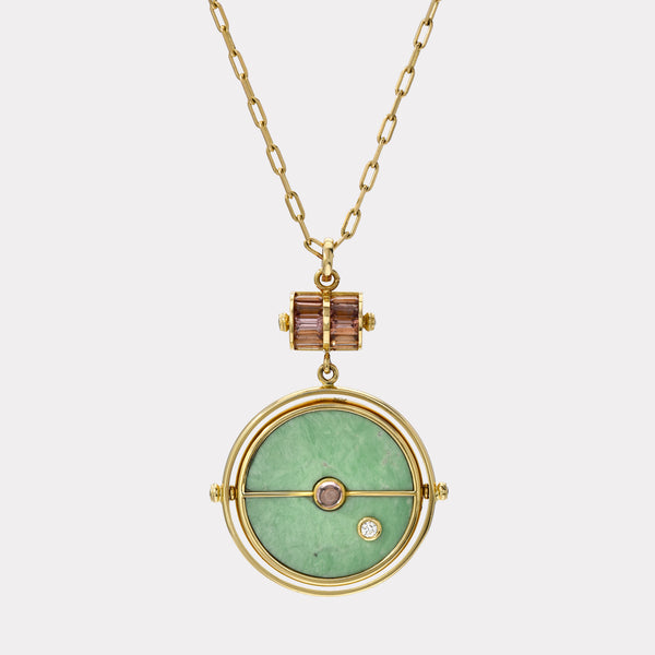 Retrouvai Grandfather Compass Pendant With Green Turquoise And Lotus Garnet