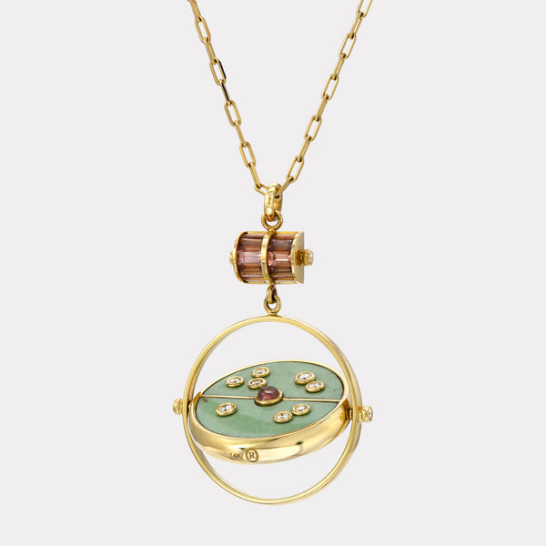 Retrouvai Grandfather Compass Pendant With Green Turquoise And Lotus Garnet