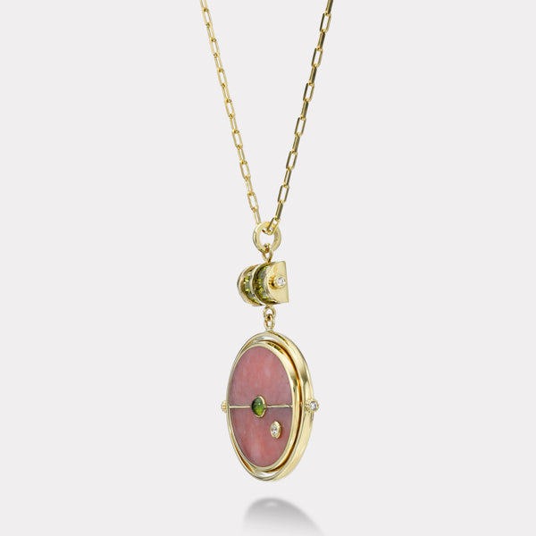 Retrouvai Grandfather Compass Pendant With Pink Opal And Green Tourmaline