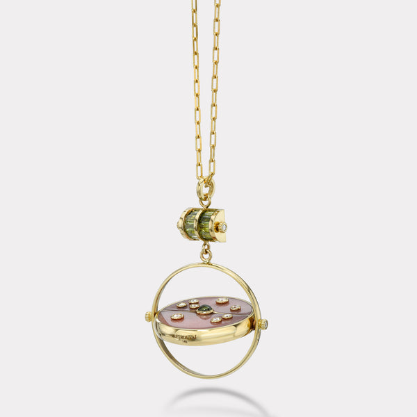 Retrouvai Grandfather Compass Pendant With Pink Opal And Green Tourmaline