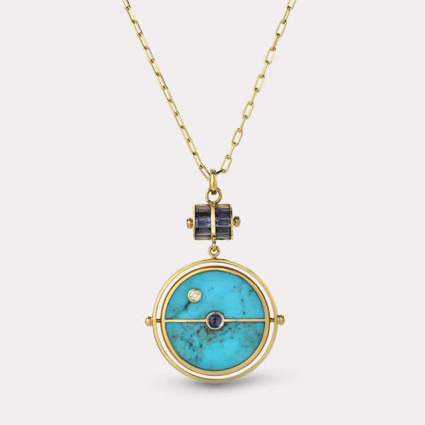 Retrouvai Grandfather Compass Pendant With Turquoise And Tanzanite