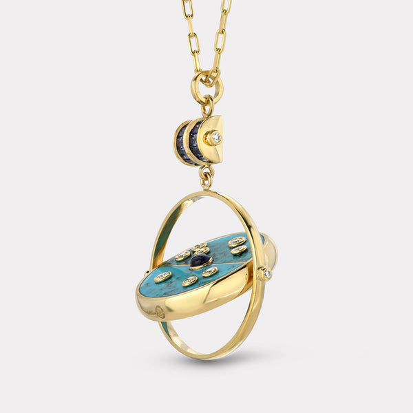 Retrouvai Grandfather Compass Pendant With Turquoise And Tanzanite