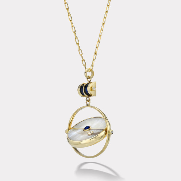 Retrouvai Grandfather Compass Pendant With White Mother Of Pearl And Blue Sapphire