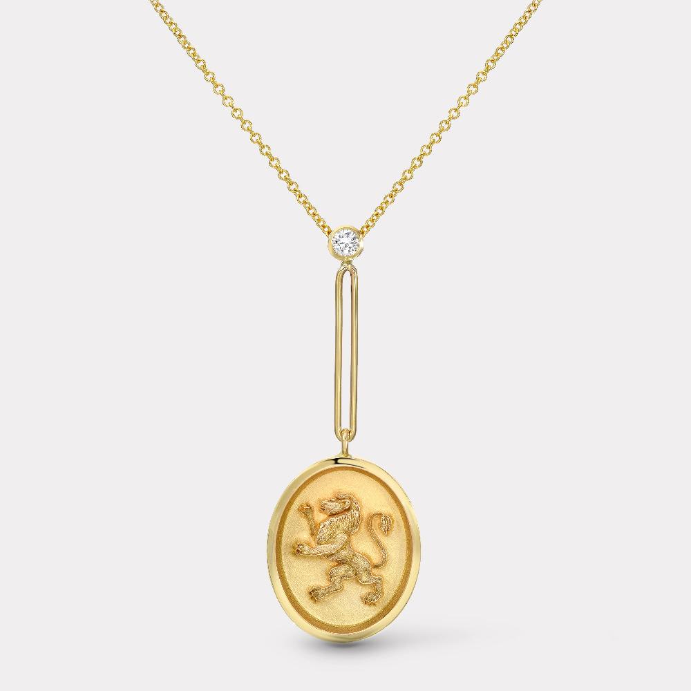retrouvai Grandfather Fantasy Signet Pendant Necklace - Lion