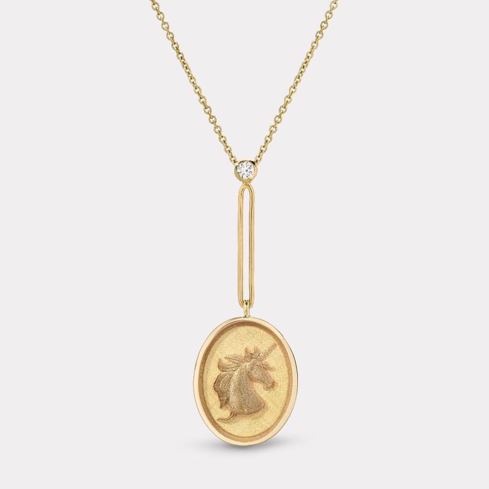 retrouvai Grandfather Fantasy Signet Pendant Necklace - Unicorn