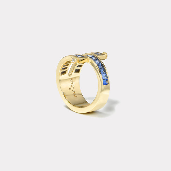 Retrouvai Grandfather Magna Ring - Emerald Cut Sky Blue Sapphires