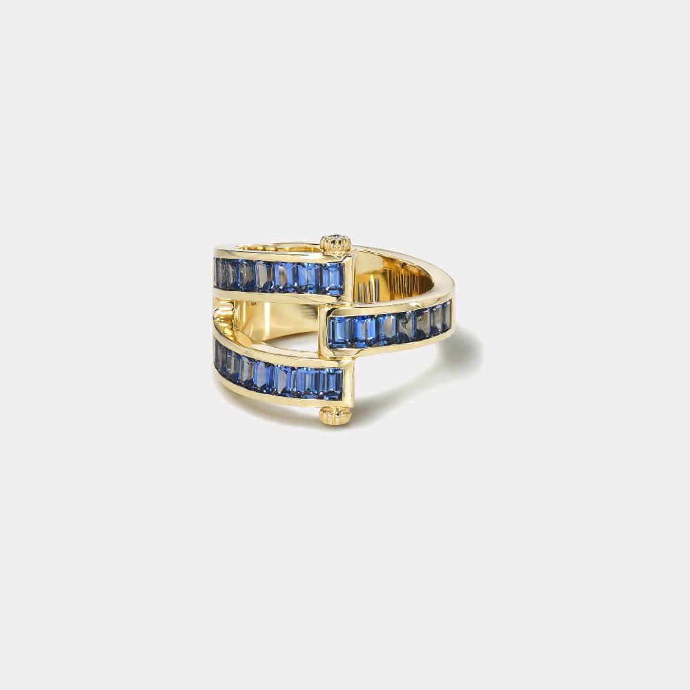 retrouvai Grandfather Magna Ring - Emerald Cut Sky Blue Sapphires