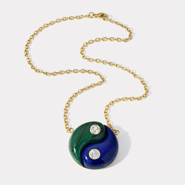 Retrouvai Grandfather Malachite / Lapis Yin Yang Pendant