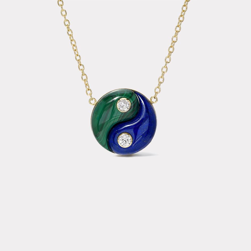 retrouvai Grandfather Malachite / Lapis Yin Yang Pendant