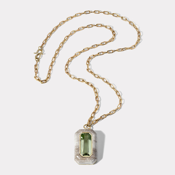 Retrouvai Green Amethyst In Hand Carved Petrified Wood Lollipop Pendant