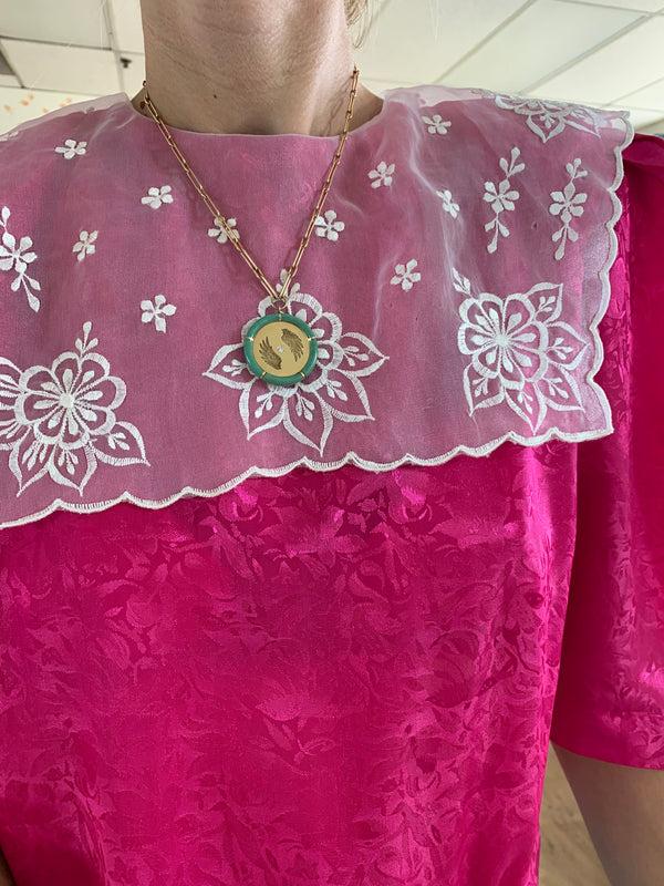 Retrouvai Green Turquoise Bravery Pendant On 18" Handmade Chain