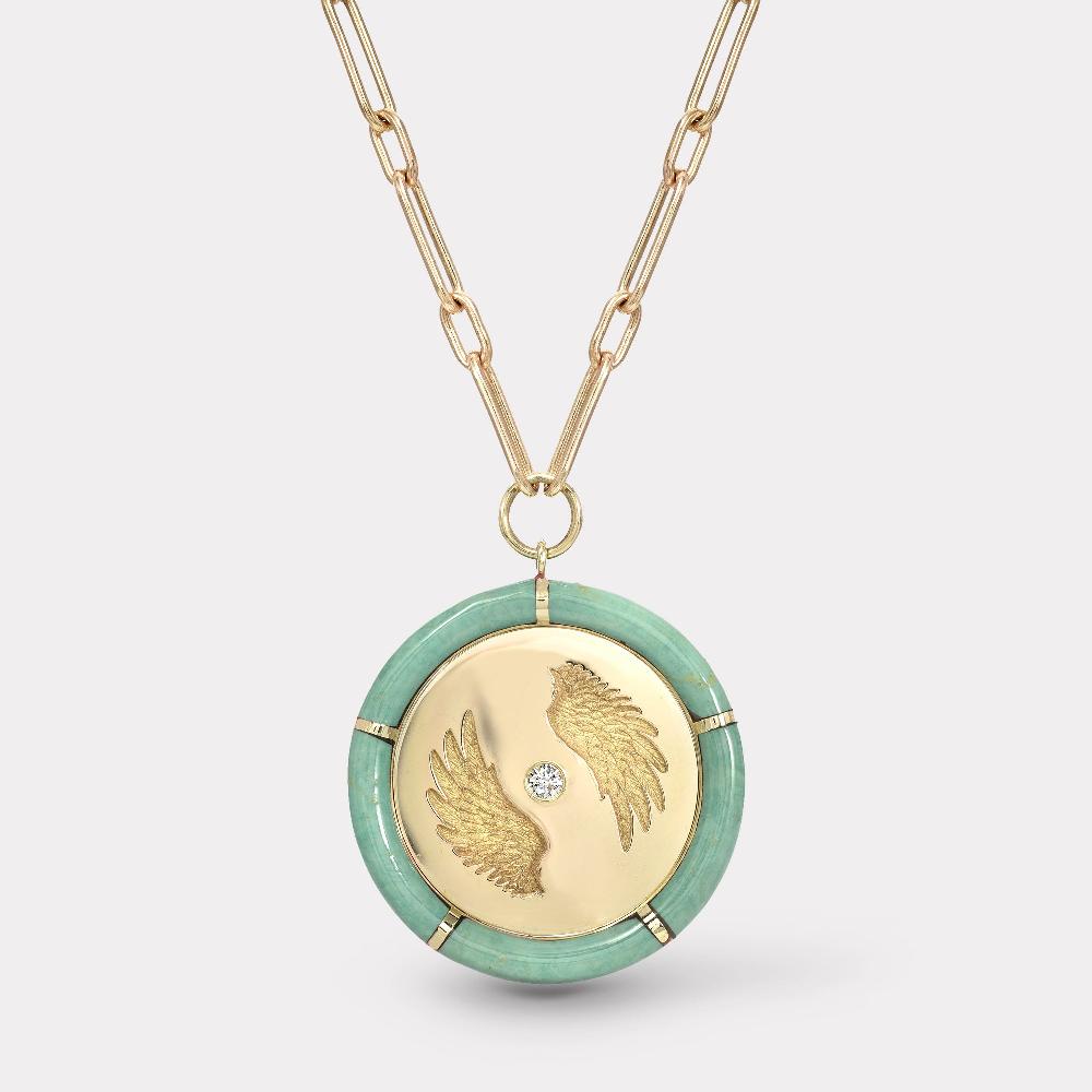 retrouvai Green Turquoise Bravery Pendant on 18" Handmade Chain