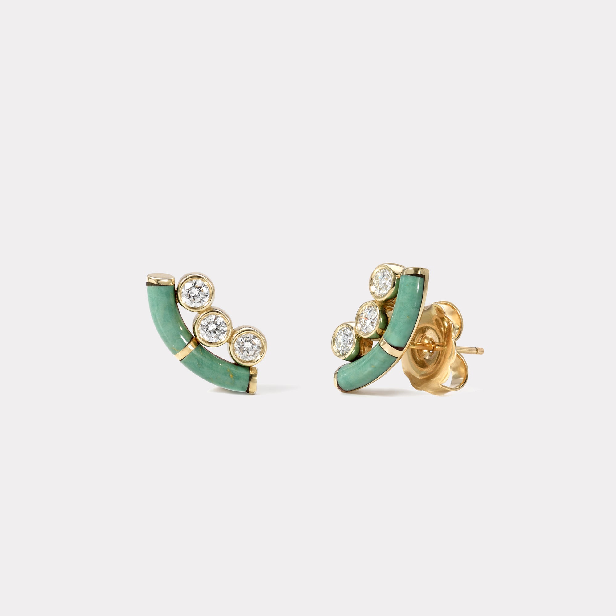 retrouvai Green Turquoise Crested Inlay Diamond Studs