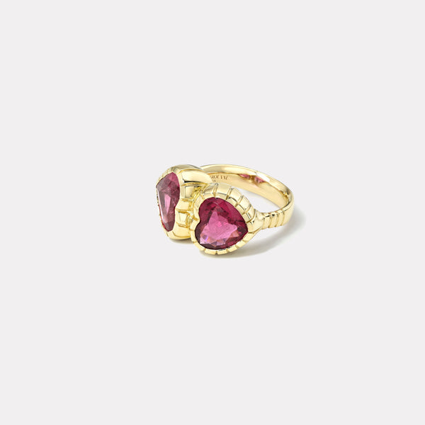 Retrouvai Heart Rubellite Double Stone Heirloom Bezel Ring