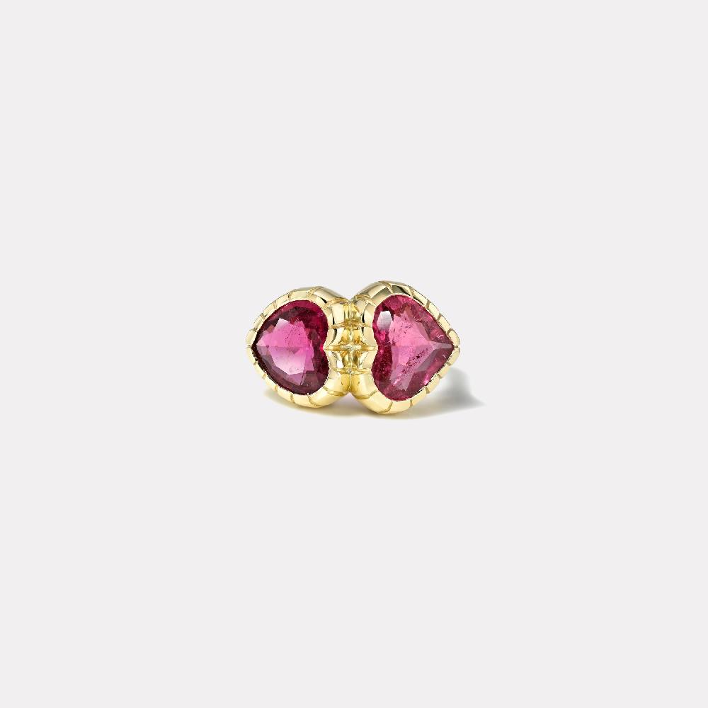 retrouvai Heart Rubellite Double Stone Heirloom Bezel Ring