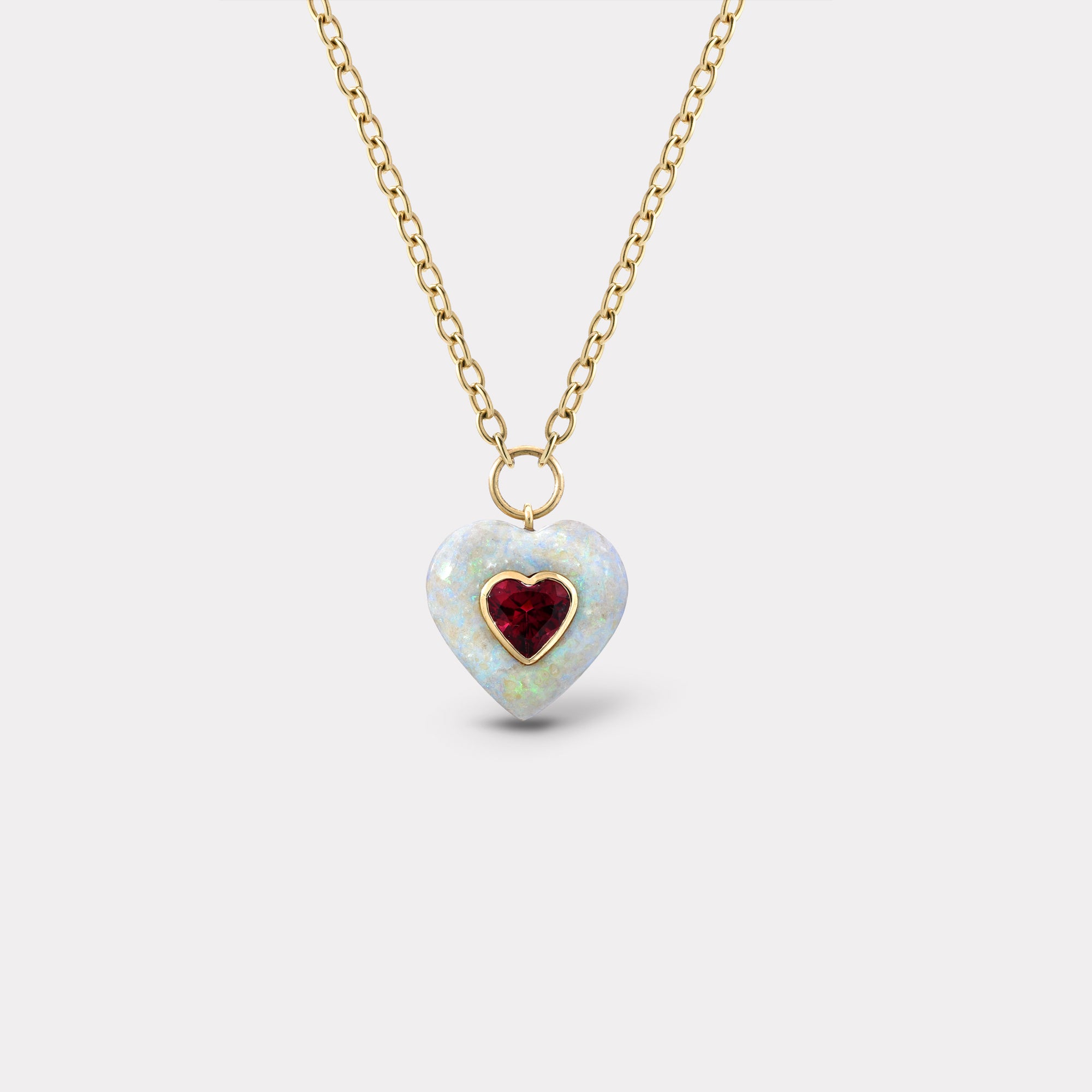 retrouvai Heart Shaped Rubellite in Australian Opal Small Lollipop Pendant