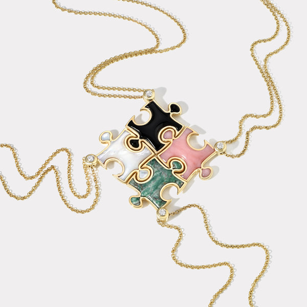 Retrouvai Inlay Impetus Puzzle Pendant In Black Onyx