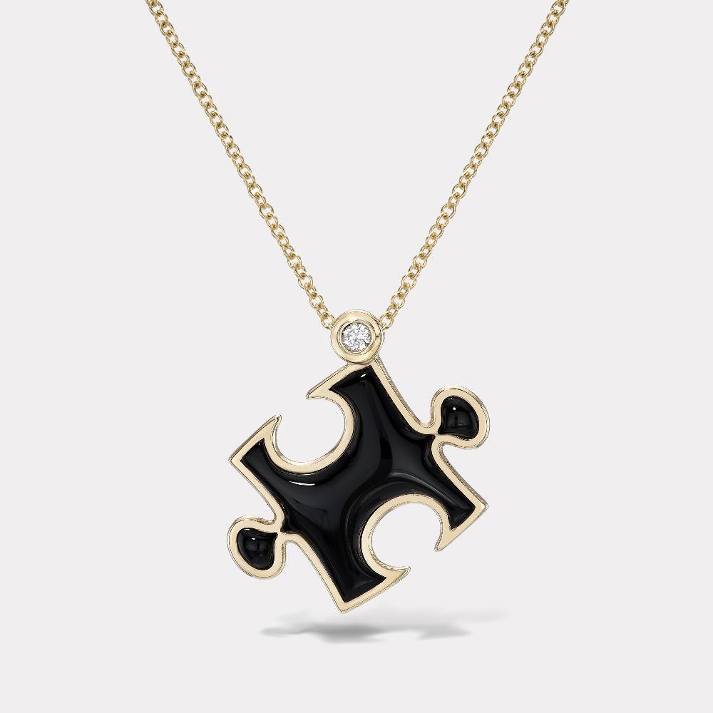 retrouvai Inlay Impetus Puzzle Pendant in Black Onyx