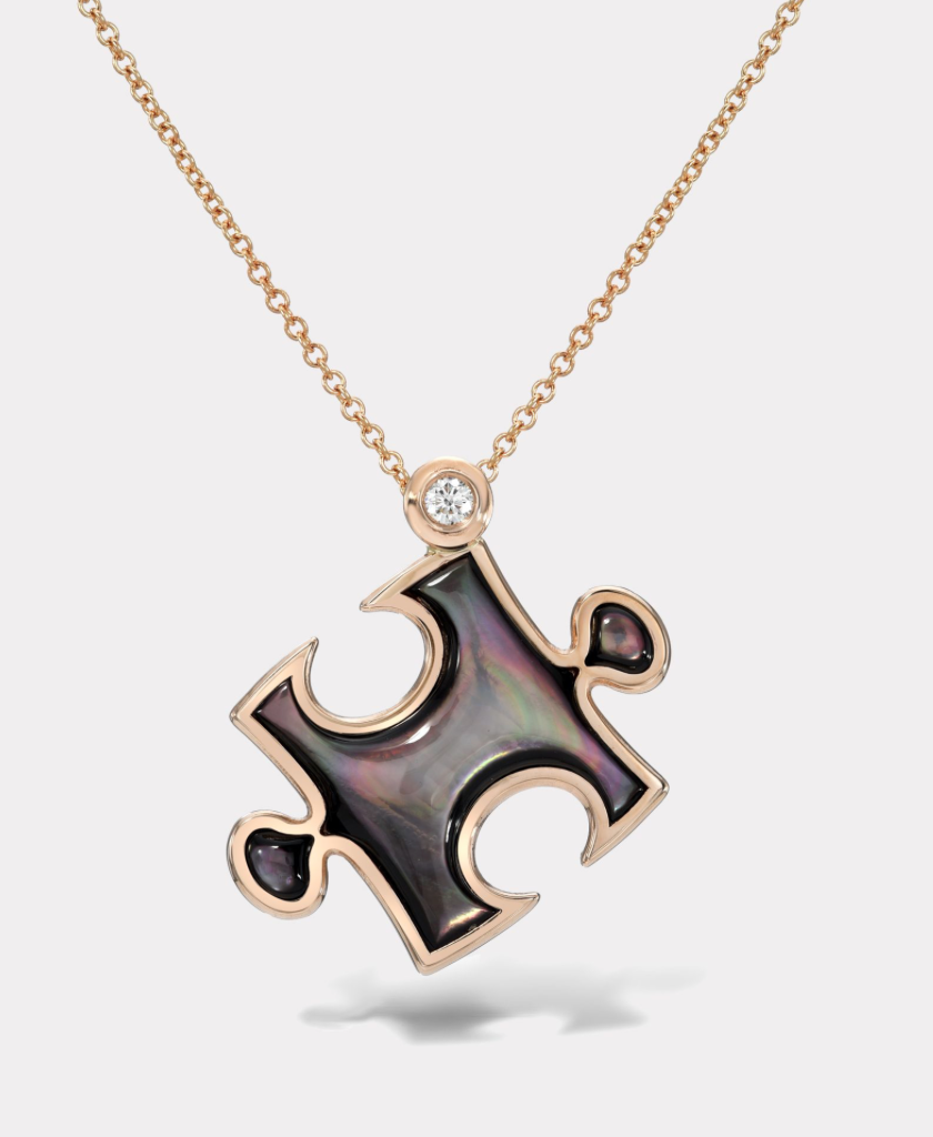 retrouvai Inlay Impetus Puzzle Pendant in Dark Mother of Pearl