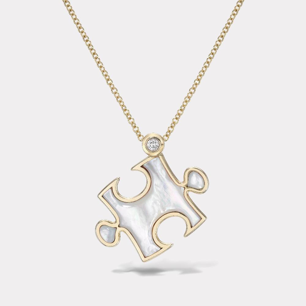 retrouvai Inlay Impetus Puzzle Pendant in Mother of Pearl