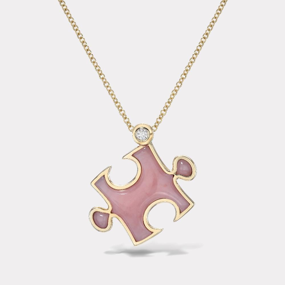 retrouvai Inlay Impetus Puzzle Pendant in Pink Opal