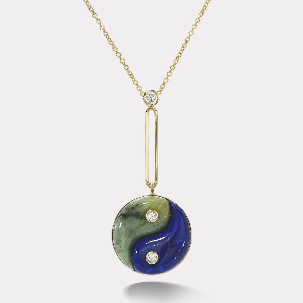 retrouvai Lapis and Green Opal Double Stone Yin Yang Pendant
