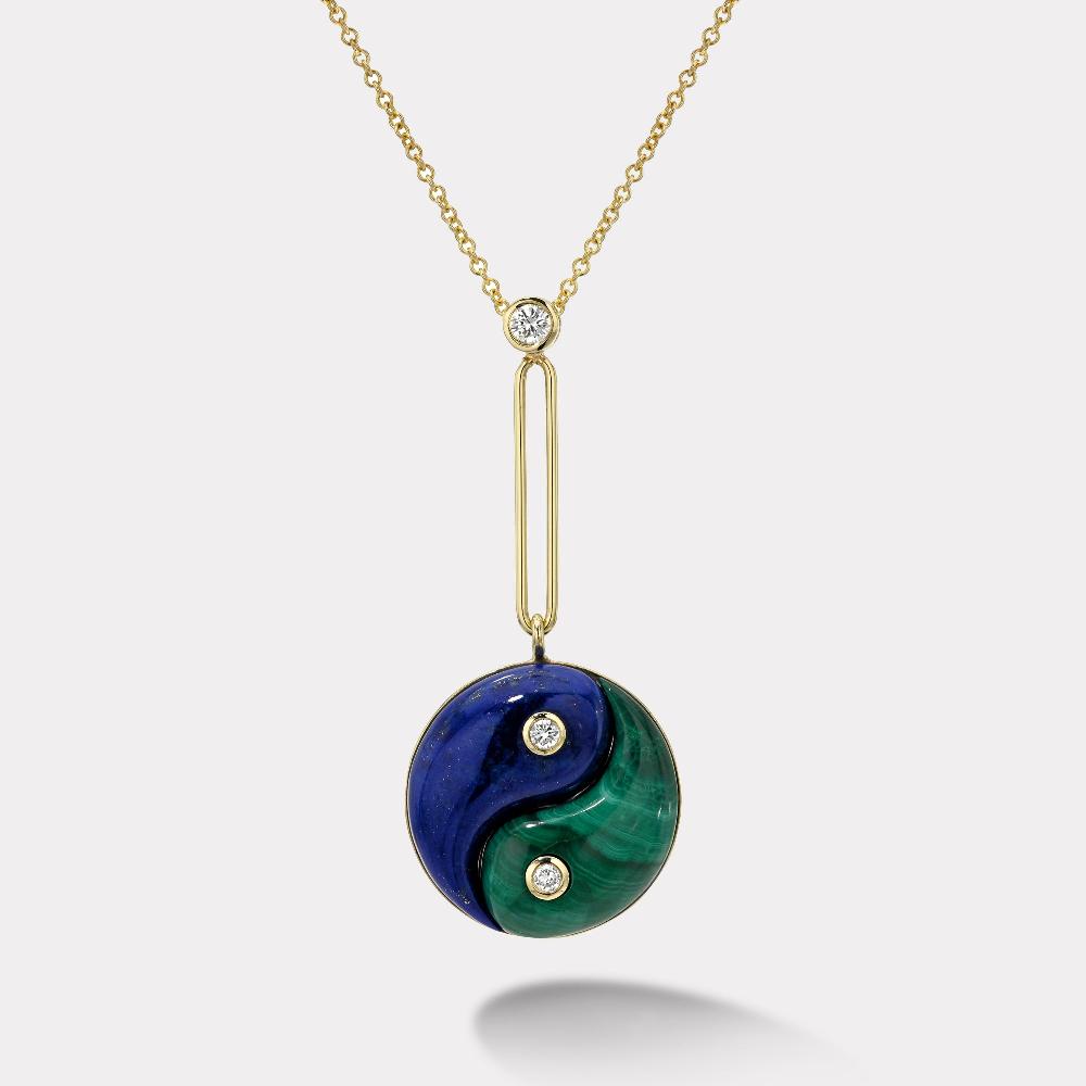 retrouvai Lapis and Malachite Double Stone Yin Yang Pendant