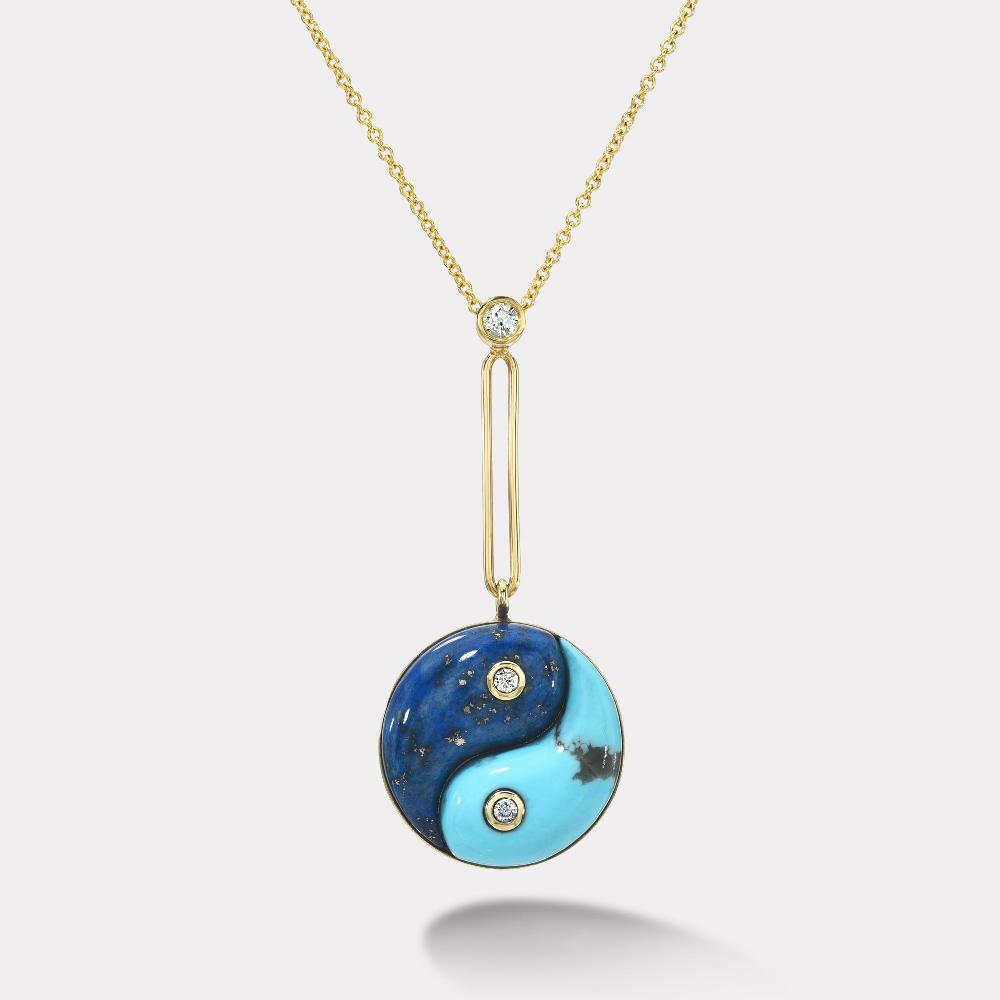 retrouvai Lapis and Turquoise Double Stone Yin Yang Pendant