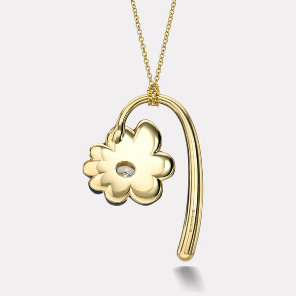 Retrouvai Large Flora Pendant With 0.75ct GIA Oval Diamond In Hand Carved Trolleite