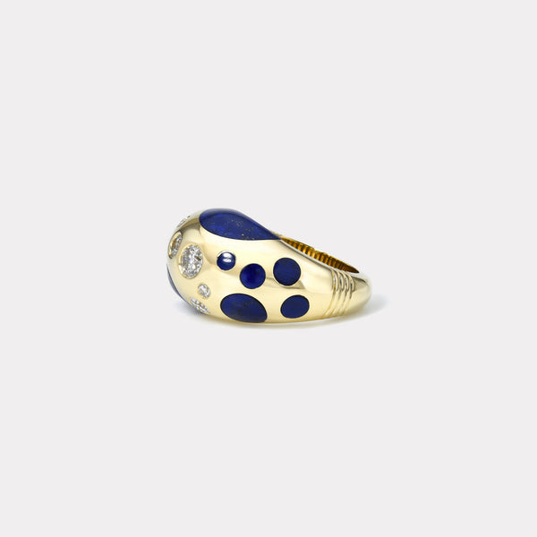 Retrouvai Large Polka Dot Lapis Bombe Ring With .58ct Diamonds
