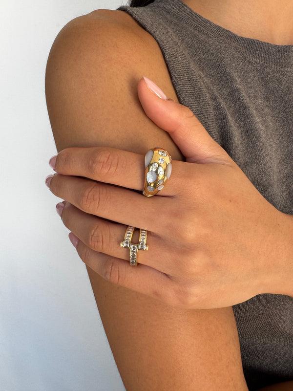 Retrouvai Large Polka Dot Mother Of Pearl Bombe Ring With .58ct Diamonds