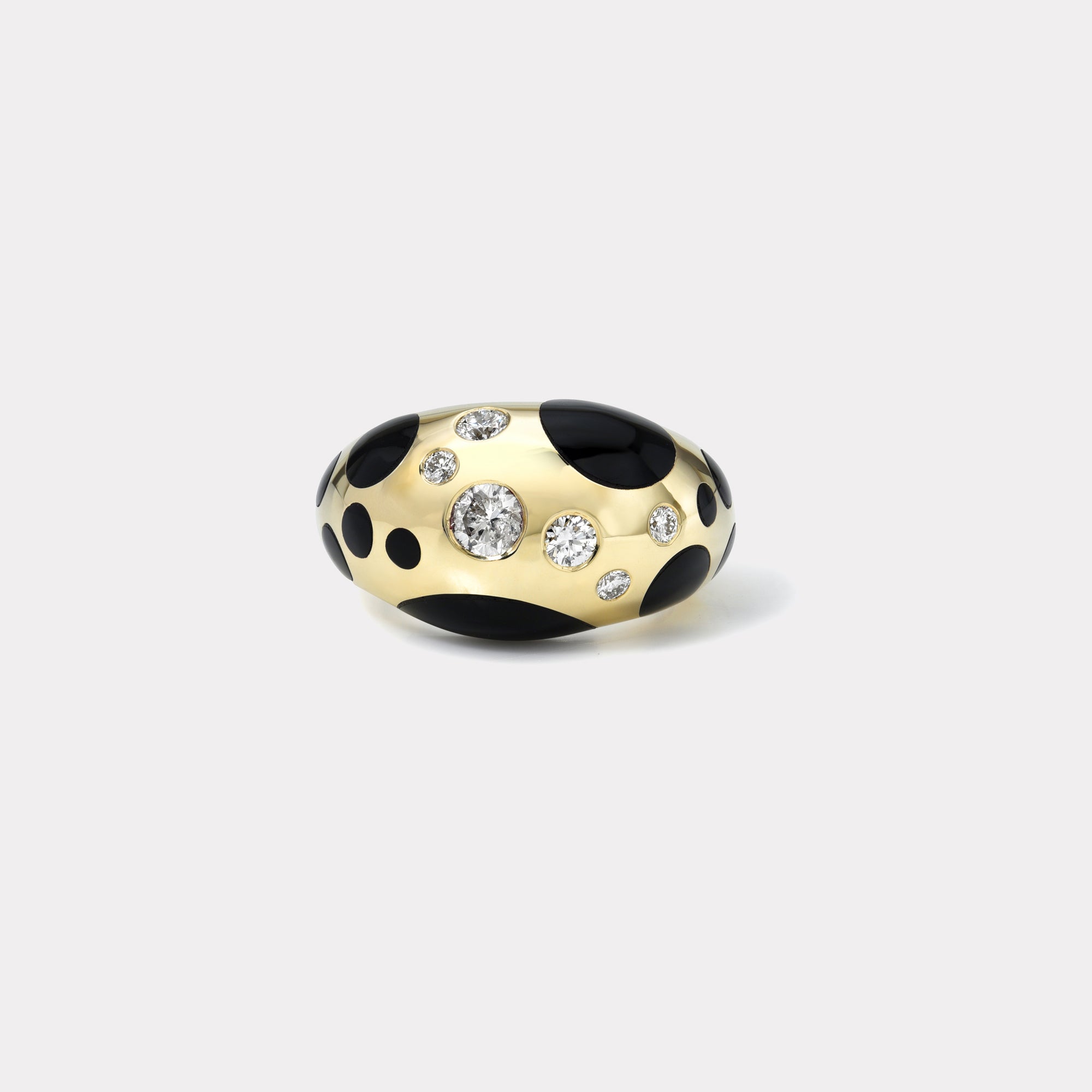 retrouvai Large Polka Dot Onyx Bombe Ring with .58ct Diamonds