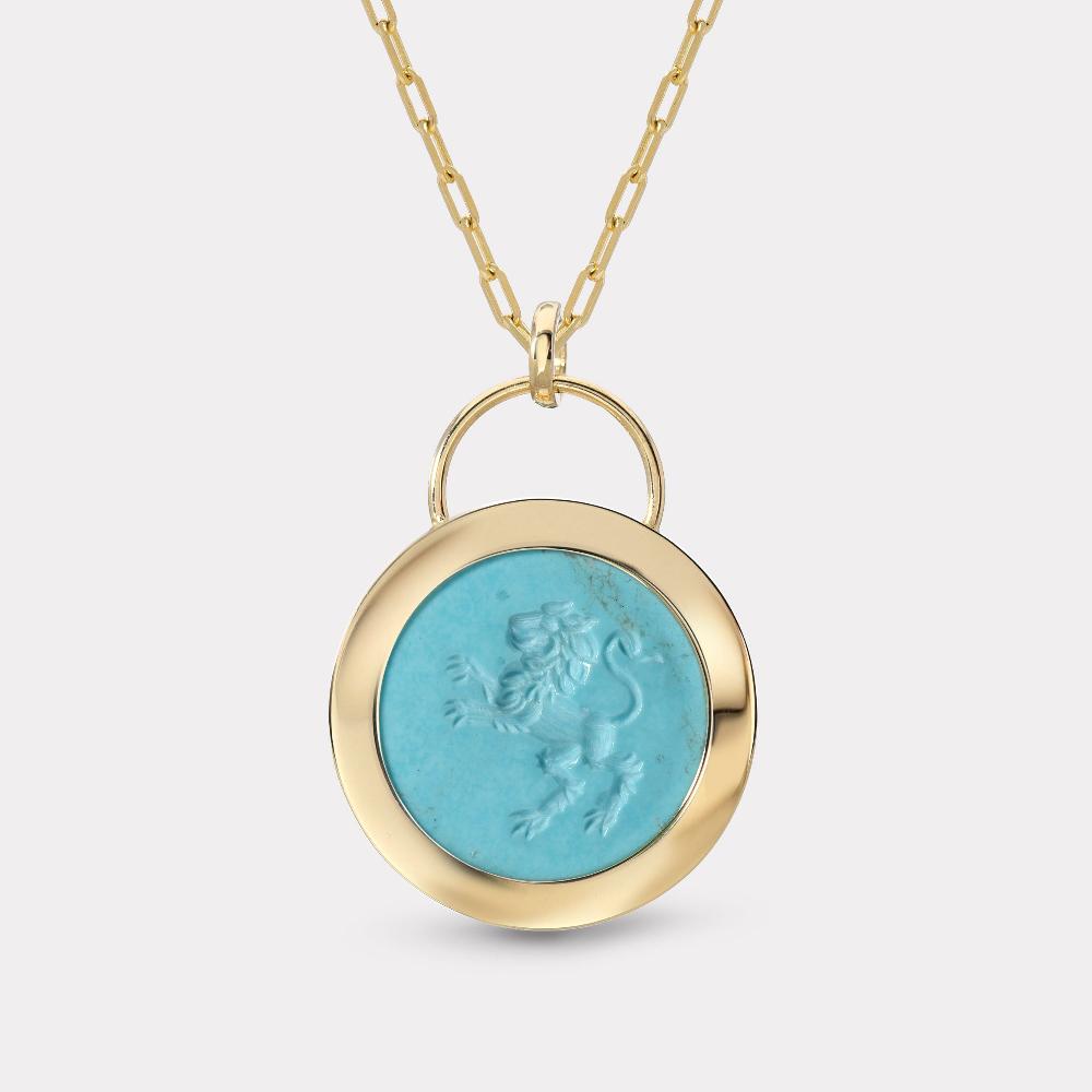 retrouvai Lion Signature Padlock Intaglio - Turquoise