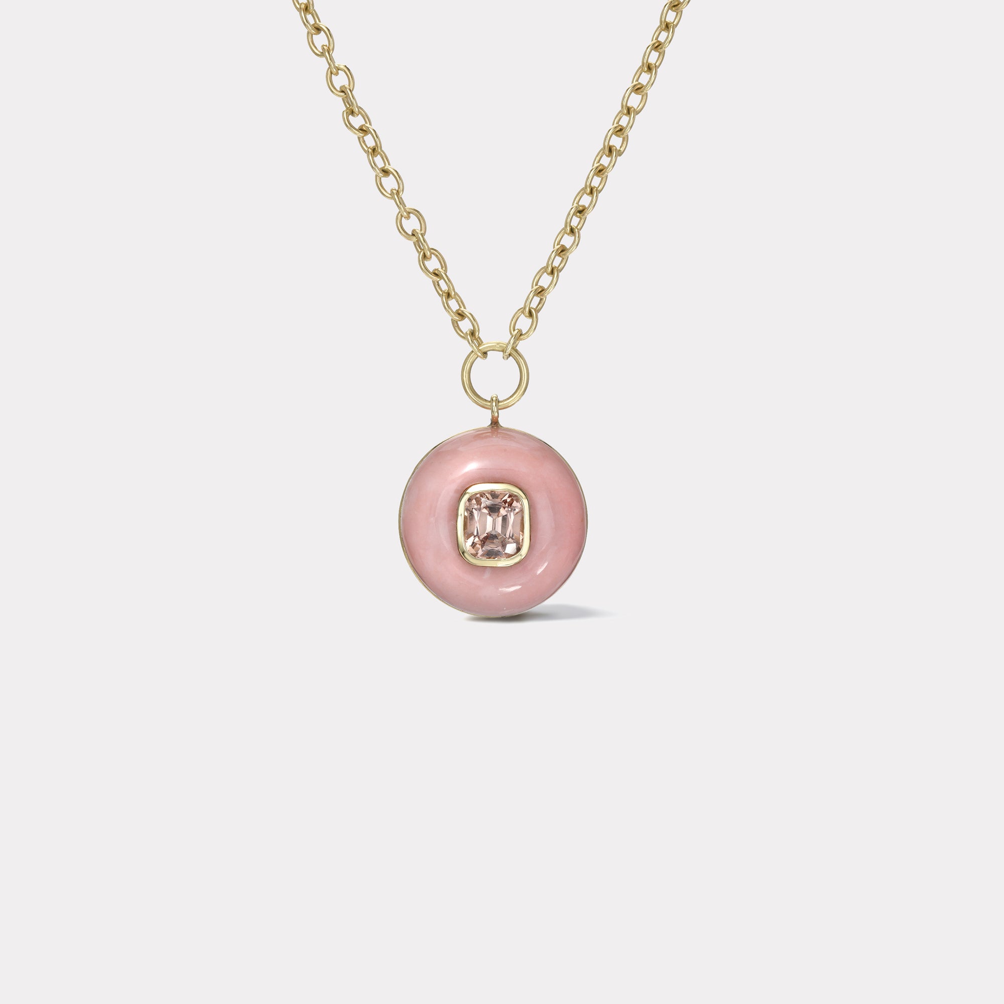 retrouvai Lollipop Pendant - Lotus Garnet in Hand Carved Pink Opal