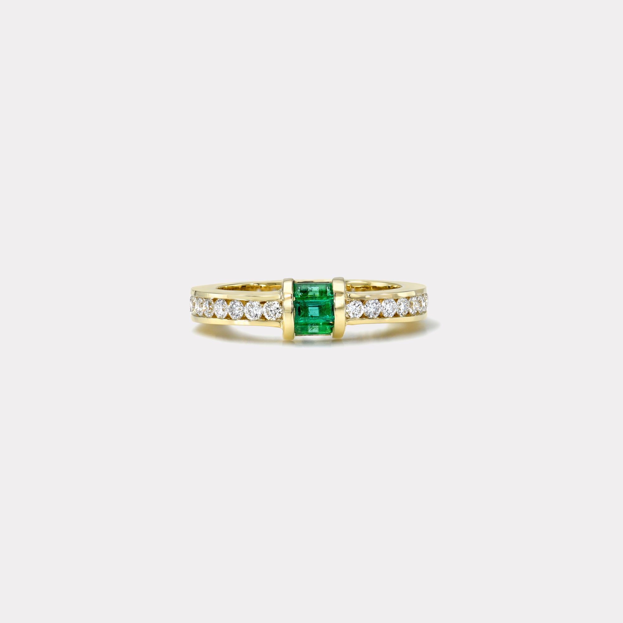 retrouvai Magna Barrel Ring - Baguette Emeralds and Diamonds