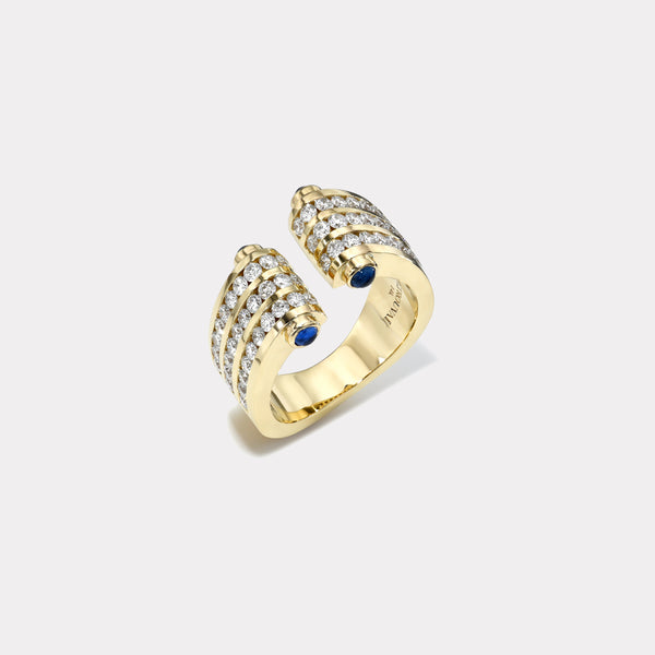 Retrouvai Magna Cuff Ring With Round Diamonds And Blue Sapphires