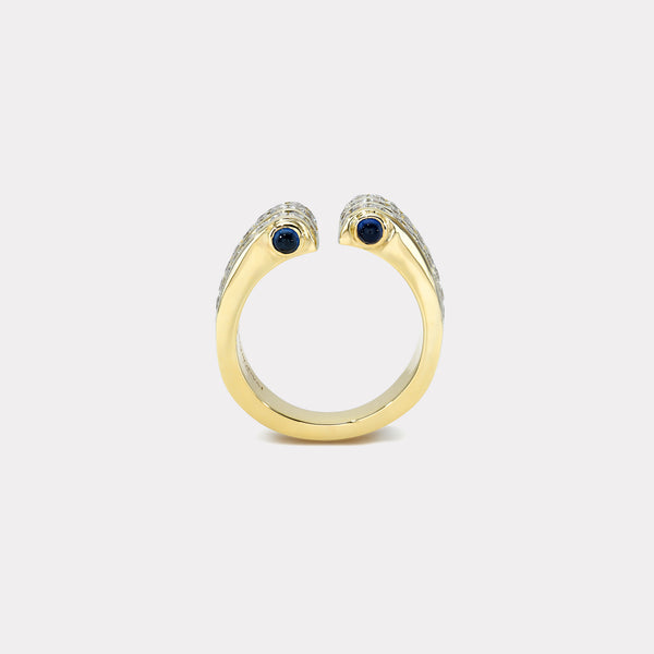 Retrouvai Magna Cuff Ring With Round Diamonds And Blue Sapphires