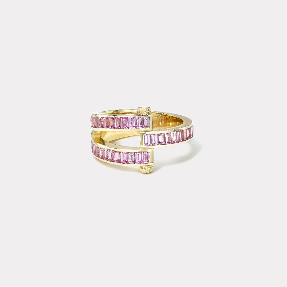 retrouvai Magna Ring with Baguette Cut Pink Sapphires
