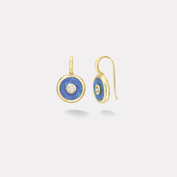 Retrouvai Midi Compass Hook Earrings With Blue Opal