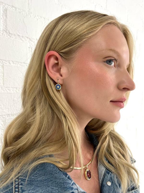 Retrouvai Midi Compass Hook Earrings With Blue Opal