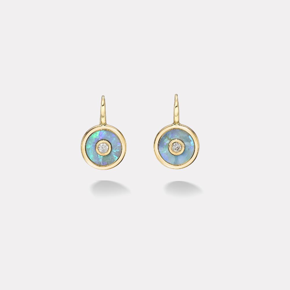 retrouvai Midi Compass Hook Earrings with Blue Opal