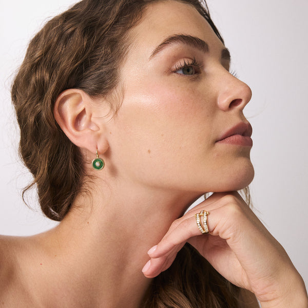 Retrouvai Midi Compass Hook Earrings With Nephrite Jade