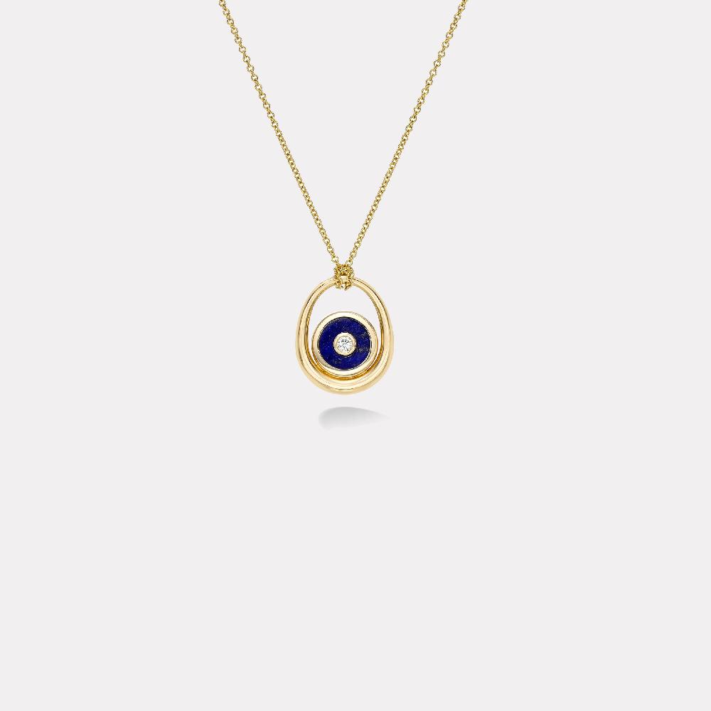 retrouvai Midi Compass Pendant with Lapis Looped on a 26" Thin Rolo Chain retrouvai Midi Compass Pendant with Lapis Looped on a 26" Thin Rolo Chain