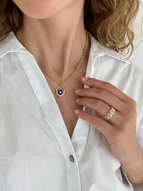 Retrouvai Midi Compass Pendant With Lapis On 16" Thick Rolo