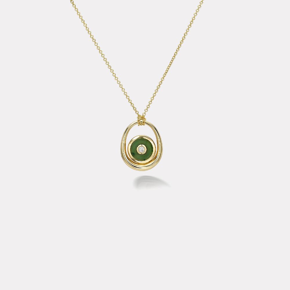 retrouvai Midi Compass Pendant with Nephrite Jade Looped on a 26" Thin Rolo Chain