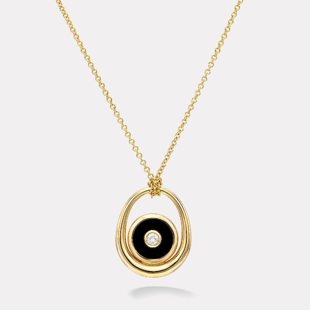 retrouvai Midi Compass Pendant with Onyx Looped on a 26" Thin Rolo Chain retrouvai Midi Compass Pendant with Onyx Looped on a 26" Thin Rolo Chain