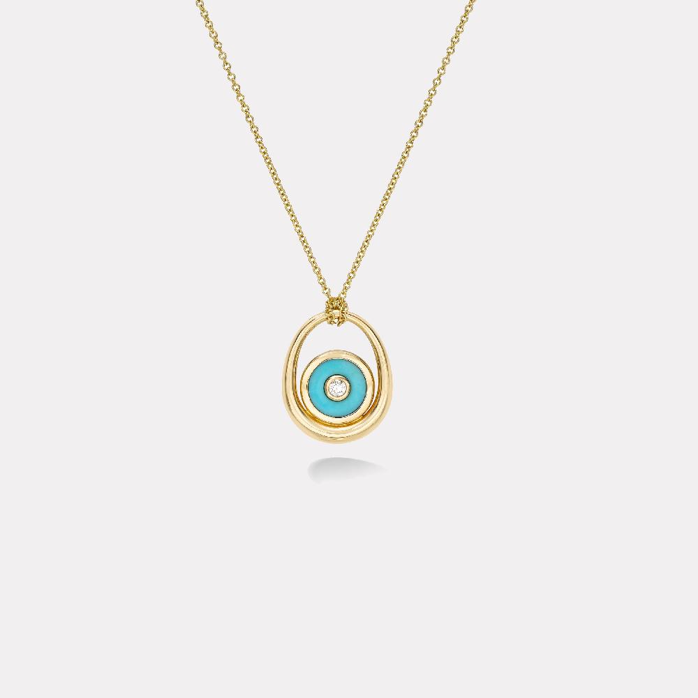 retrouvai Midi Compass Pendant with Turquoise Looped on a 26" Thin Rolo Chain