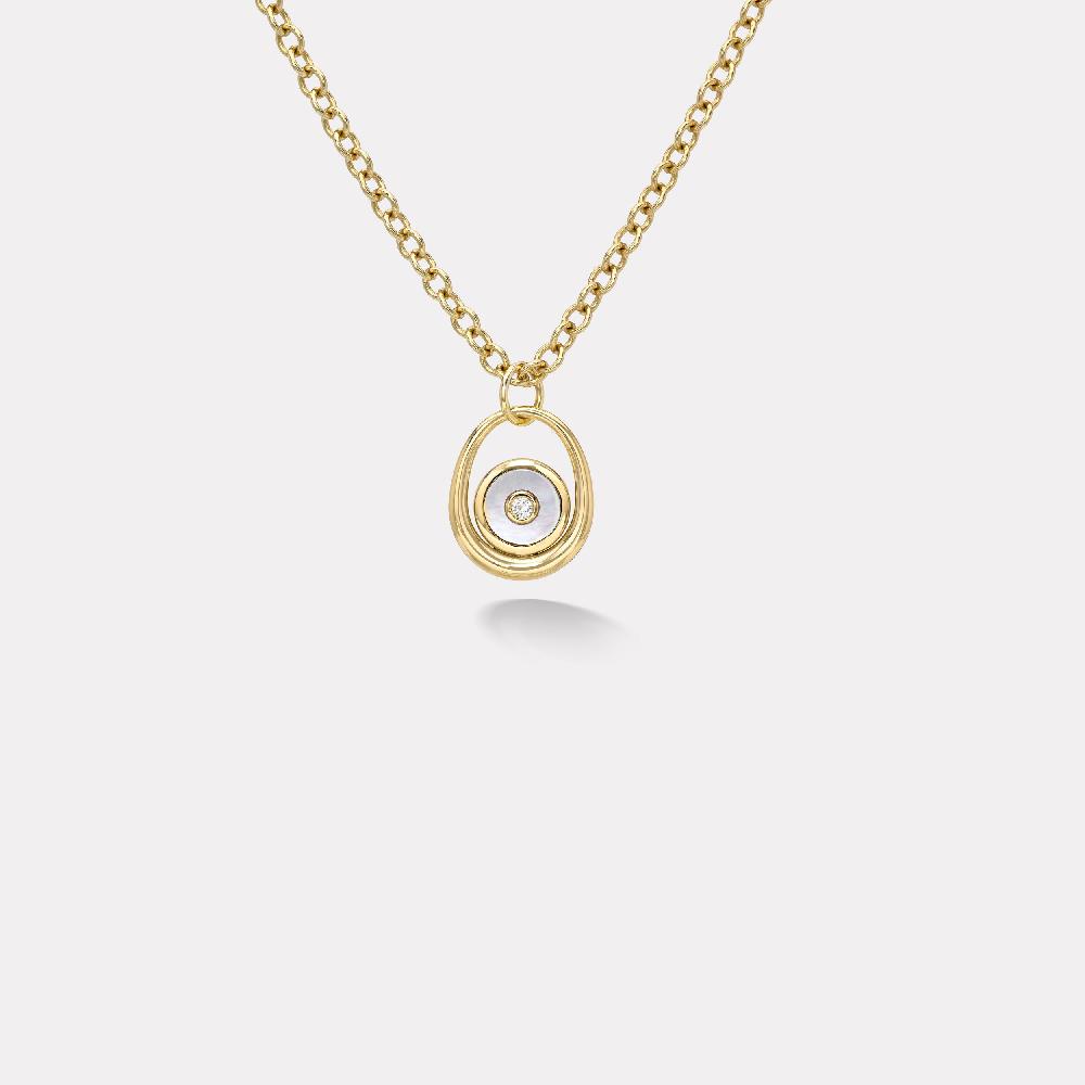 retrouvai Midi Compass Pendant with White Mother of Pearl Looped on a 26" Thin Rolo Chain