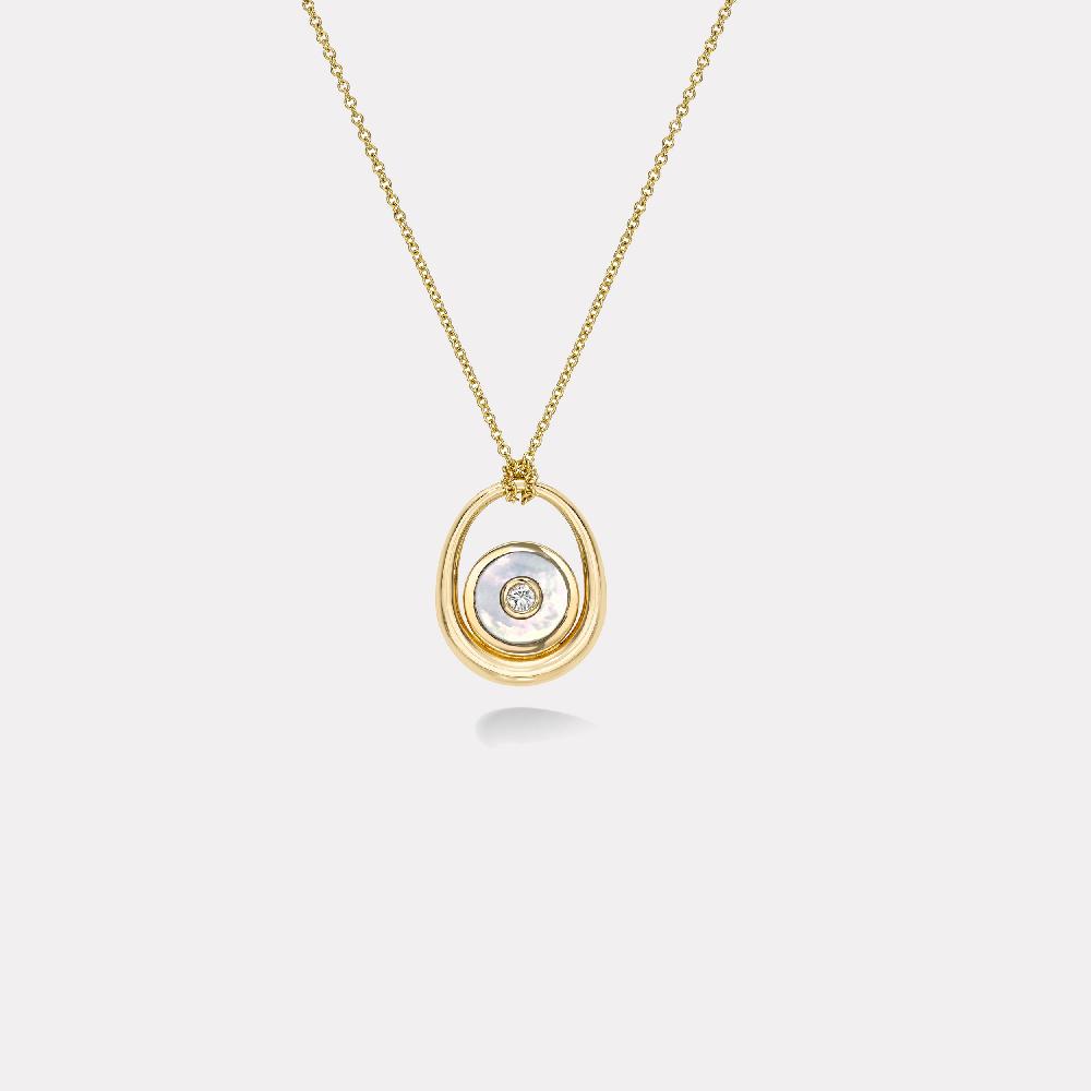 retrouvai Midi Compass Pendant with White Mother of Pearl Looped on a 26" Thin Rolo Chain