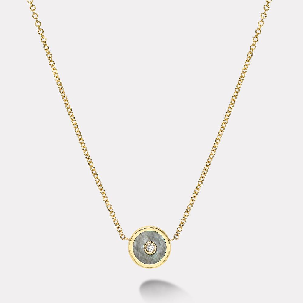 retrouvai Mini Compass Pendant with Dark Mother of Pearl